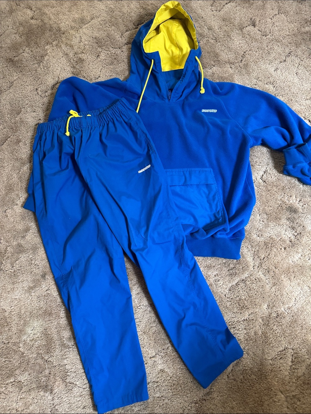 Undefeated Blue Hoodie and Pants with Yellow Accents